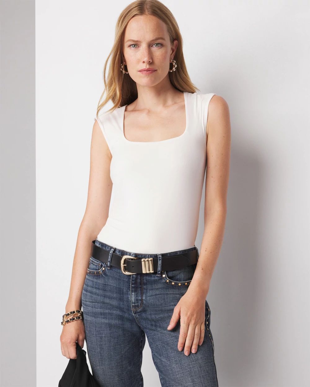 Women s Square Neck Top in Ivory Size Medium White House Black Market FORME Holiday Tops